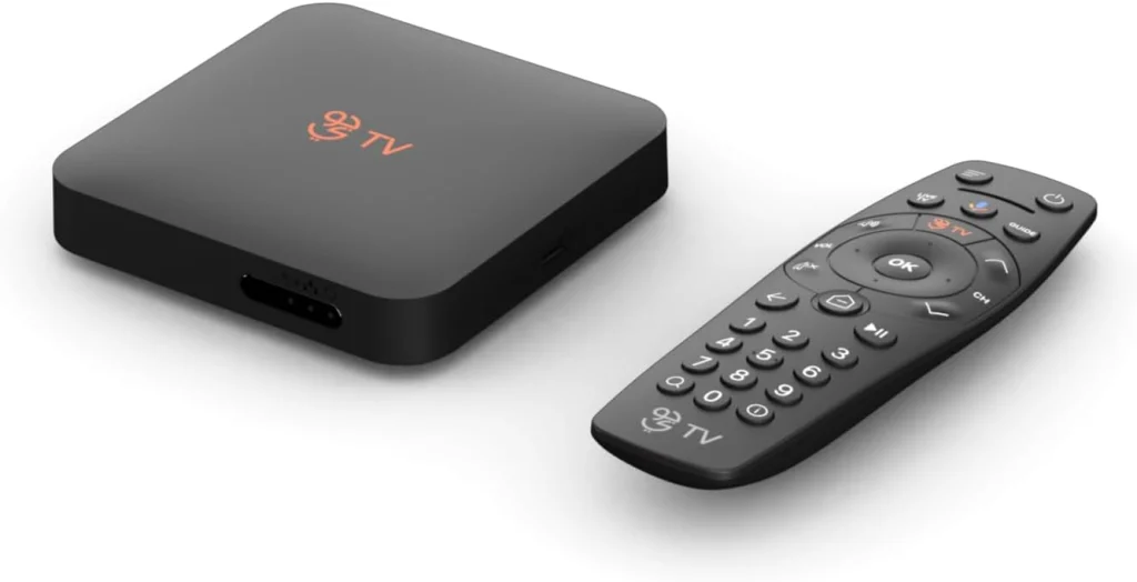 Jawwy TV Box HP4105 (الجيل الثاني) بث تلفزيون Google بدقة 4K Ultra HD - Android مع Google play ومساعد الصوت ومشغل وسائط البث المباشرالصندوق الداخلي : الجهاز - جهاز التحكم عن بعد - كابل الإنترنت - HDMI
