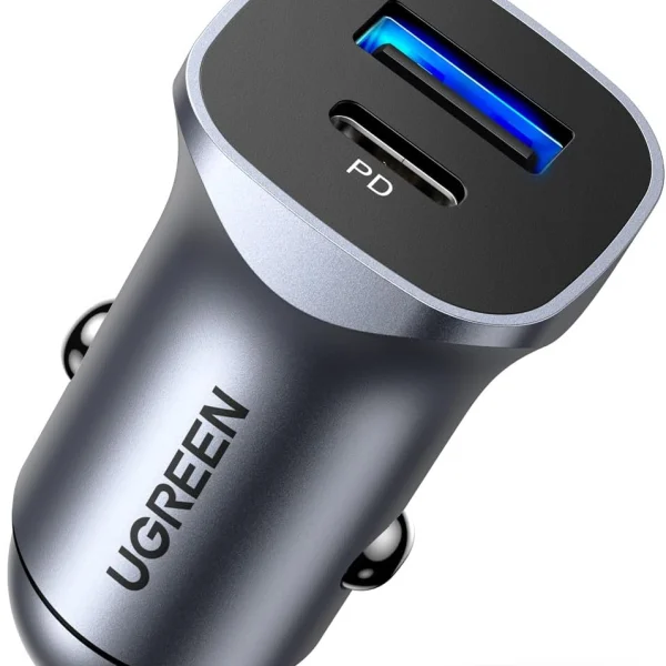 يوجرين شاحن سيارة PD 24W سريع الشحن بمنفذ USB مزدوج النوع سي متوافق - ايفون 16 برو ماكس/16 برو/15/14/13/12/11 ،ايبود برو/ميني 6 سامسونج S24/S23/S22 ،هواوي ميت 60، إلخ.