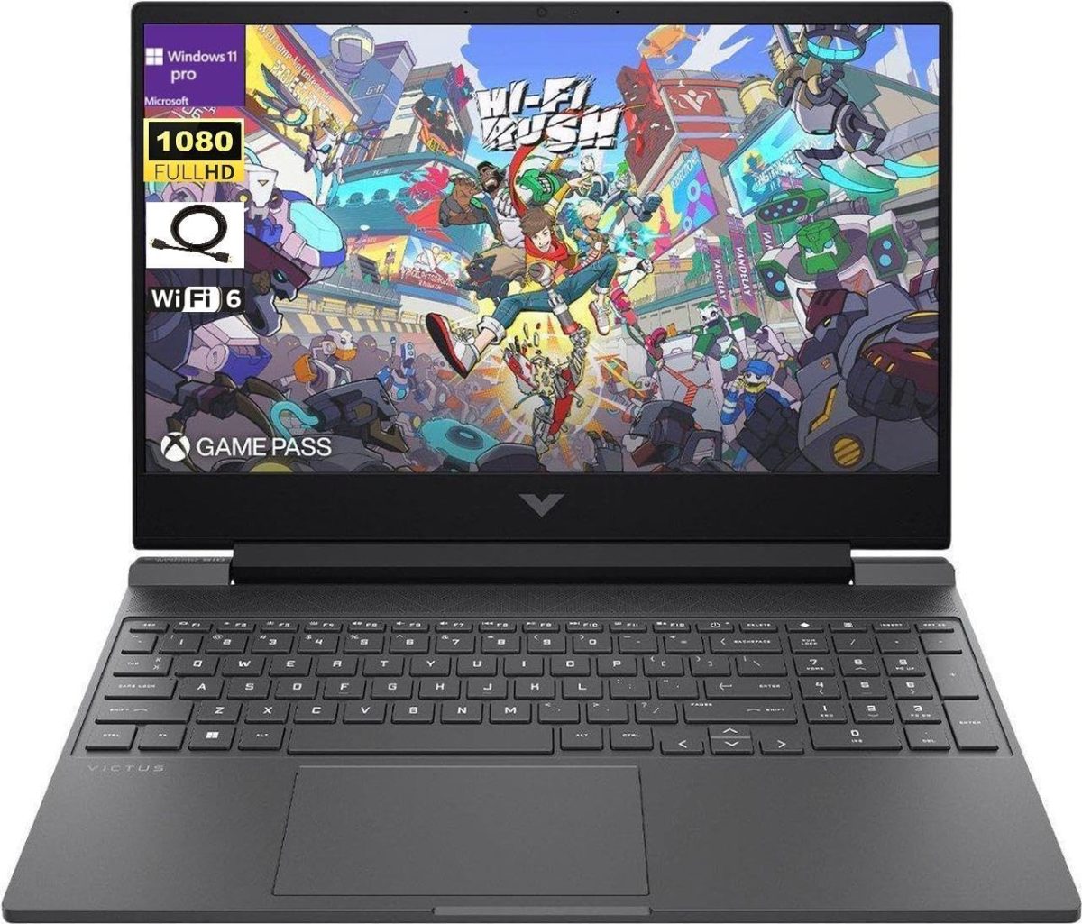 HP لابتوب العاب فيكتس 15.6 انش FHD 15.6 انش، معالج AMD رايزن 5 7535HS، راديون RX 6550M (يتفوق على نفيديا جيفورس RTX 3050)، 8GB RAM 512GB SSD، كيبورد باضاءة خلفية، ويندوز 11 برو، فضي ميكا