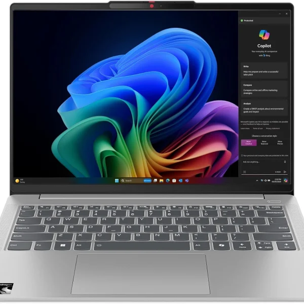 لابتوب كوبيلوت+ ايديا باد سليم 5 14Q8X9 من لينوفو سناب دراجون® اكس بلس X1P-42-100 وحدة مركزية مدمجة كوالكوم هيكساجون™ حتى 45 رسومات ادرينو™ 16GB و512GB وSSD 14 بوصة WUXGA OLED ويندوز 11 هوم