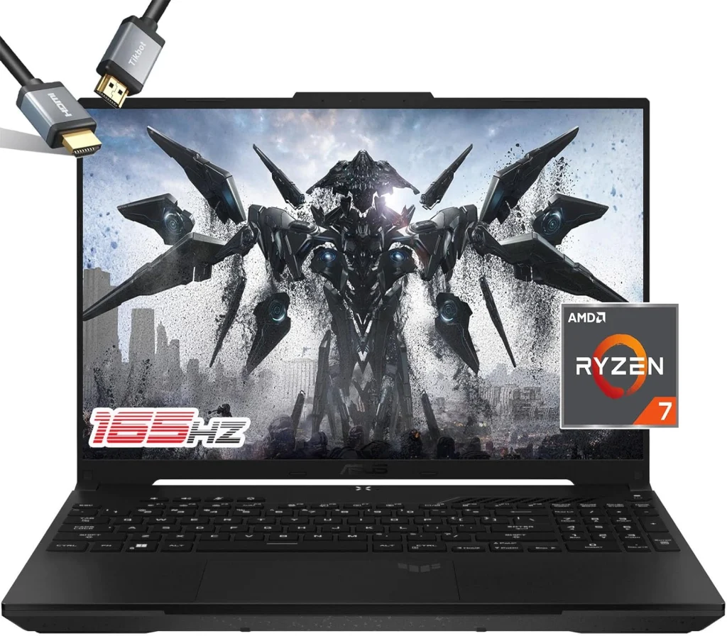 كمبيوتر محمول تي يو اف رايزن7 7735HS A16 WUXGA هرتز 165 100% sRGB AMD راديون RX7600S بيت RTX3060 ولوحة مفاتيح بإضاءة خلفية وكيبل HDMI ثاندربولت 4 واي - 64 جيجابايت DDR5 RAM و2 تيرا PCIe SSD من اسوس
