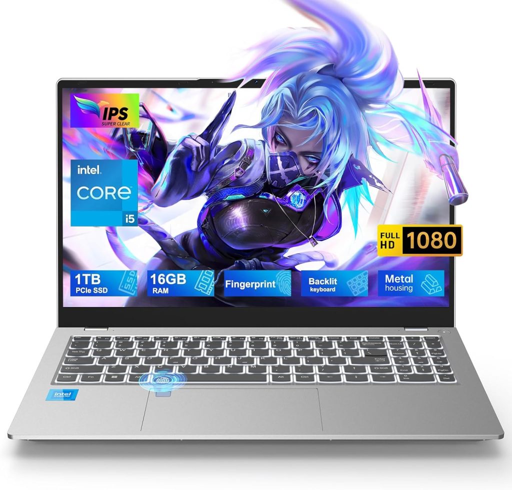 لابتوب العاب 15.6 انش FHD IPS، كور i5-12450H (8C/12T، حتى 4.40GHz)، 16GB DDR4 1TB PCIe SSD، كيبورد باضاءة خلفية، بصمة اصبع، واي فاي 6، بلوتوث 5.2، لوحة لمس، قارئ TF، رمادي