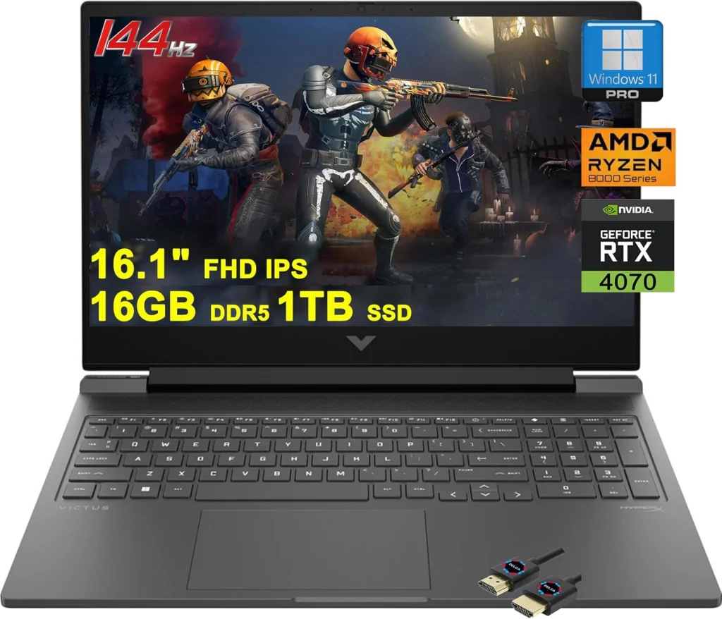 HP لابتوب العاب فيكتوس 16 بشاشة FHD 16.1 انش 144Hz ومعالج AMD زين 4 رايزن 7 8845HS ثماني النواة (>i7-12700H) وDDR5 16GB وSSD 1TB وبطاقة رسومات جيفورس RTX 4070 وكاميرا خصوصية خلفية USB-C ويندوز 11