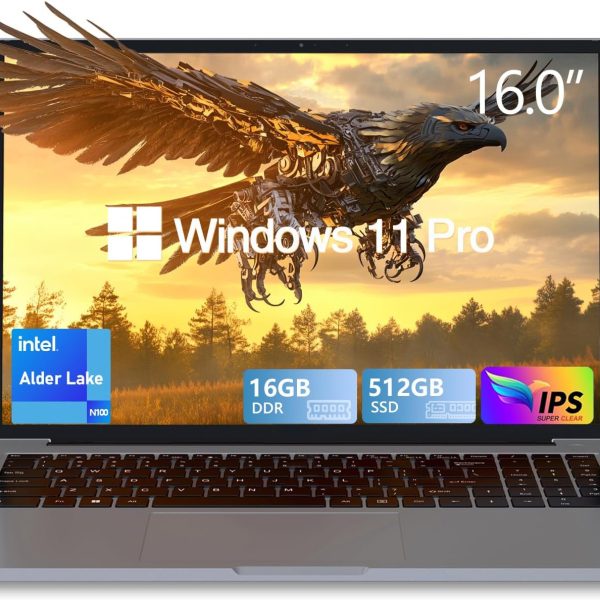 كمبيوتر ألعاب من لينوفو، بذاكرة وصول عشوائي 16 جيجابايت DDR4، وتخزين SSD 512 جيجا، شاشة 16 بوصة FHD، معالج N100 حتى 3.4GHz، ويندوز 11 برو، بلوتوث 5.0، WiFi 5G، 3× USB 3.2 نوع C، بطارية 5000mAh، رمادي