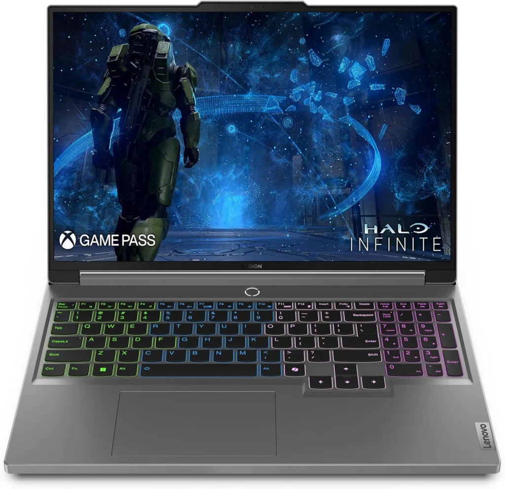 كمبيوتر محمول لينوفو ليجن 5i، شاشة 16 بوصة، انتل كور i9، انفيديا جيفورس RTX 4070، ذاكرة رام 32GB، وSSD 512GB، و2560×1600 بكسل، منافذ USB-A وUSB-C، بطارية 6 ساعات، كاميرا بغطاء للخصوصية، لونا جراي