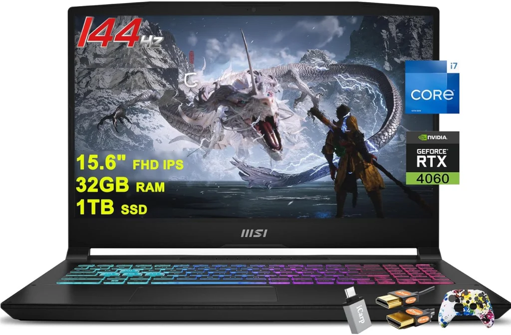 MSI لابتوب العاب كاتانا A15 15.6 انش FHD IPS 144Hz انتل 10-كور i7-13620H (بيتس i9-12900H) 32GB RAM 1TB SSD جيفورس RTX 4060 8GB RGB اضاءة خلفية USB-C ناهيميك ويندوز 11 مع ملحق ICP