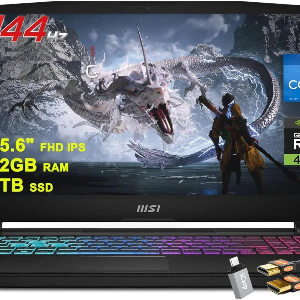 MSI لابتوب العاب كاتانا A15 15.6 انش FHD IPS 144Hz انتل 10-كور i7-13620H (بيتس i9-12900H) 32GB RAM 1TB SSD جيفورس RTX 4060 8GB RGB اضاءة خلفية USB-C ناهيميك ويندوز 11 مع ملحق ICP