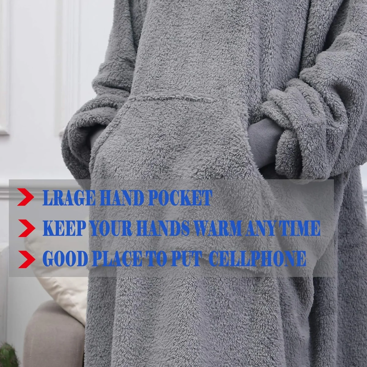 1744854563 TRISTIN Women Sherpa Fluffle Sweatshirt Blanket Lengthen Warm Cozy Oversized Wearable Pocket Blanket Hoodie for Adults Unisex One Size Fits All