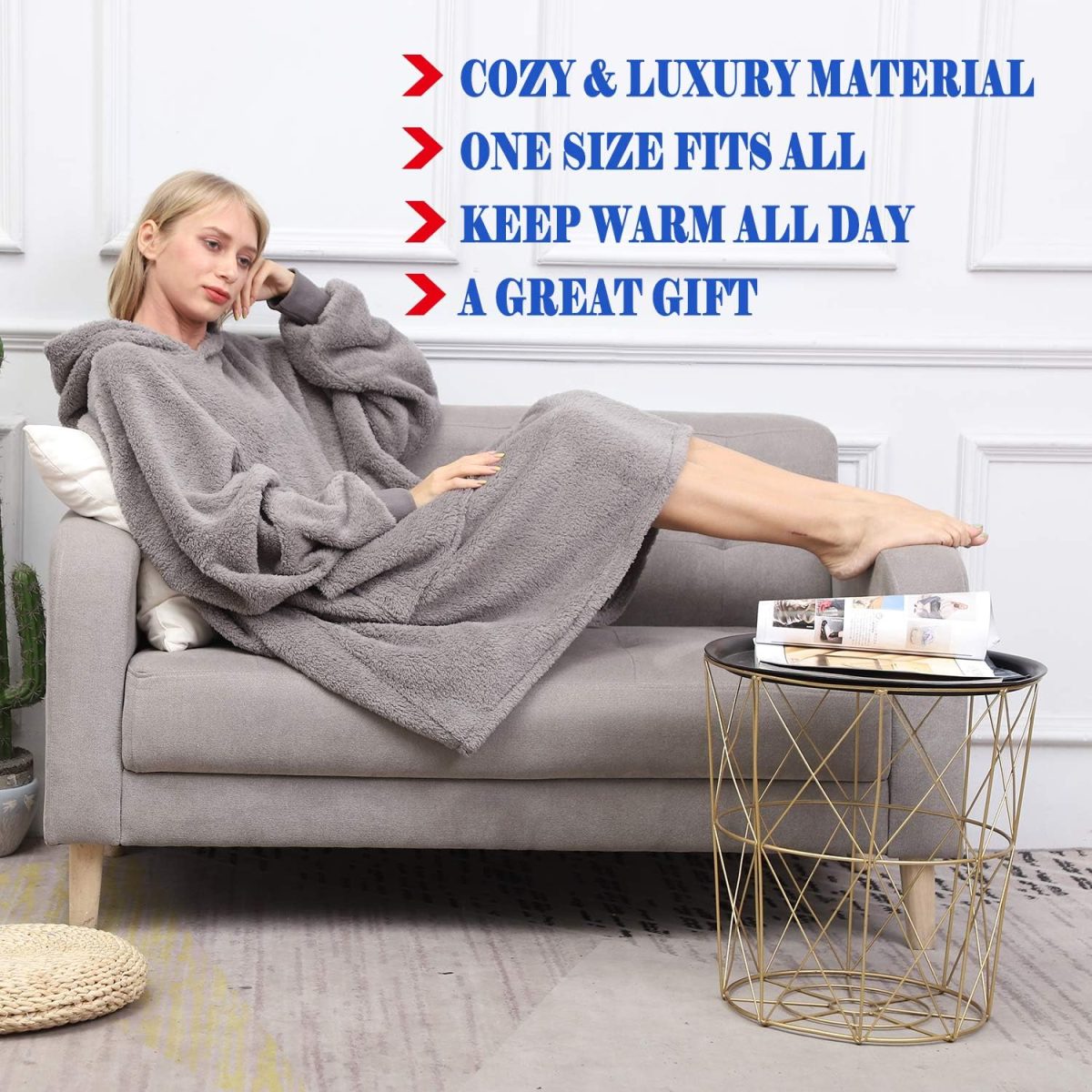1744854565 TRISTIN Women Sherpa Fluffle Sweatshirt Blanket Lengthen Warm Cozy Oversized Wearable Pocket Blanket Hoodie for Adults Unisex One Size Fits All