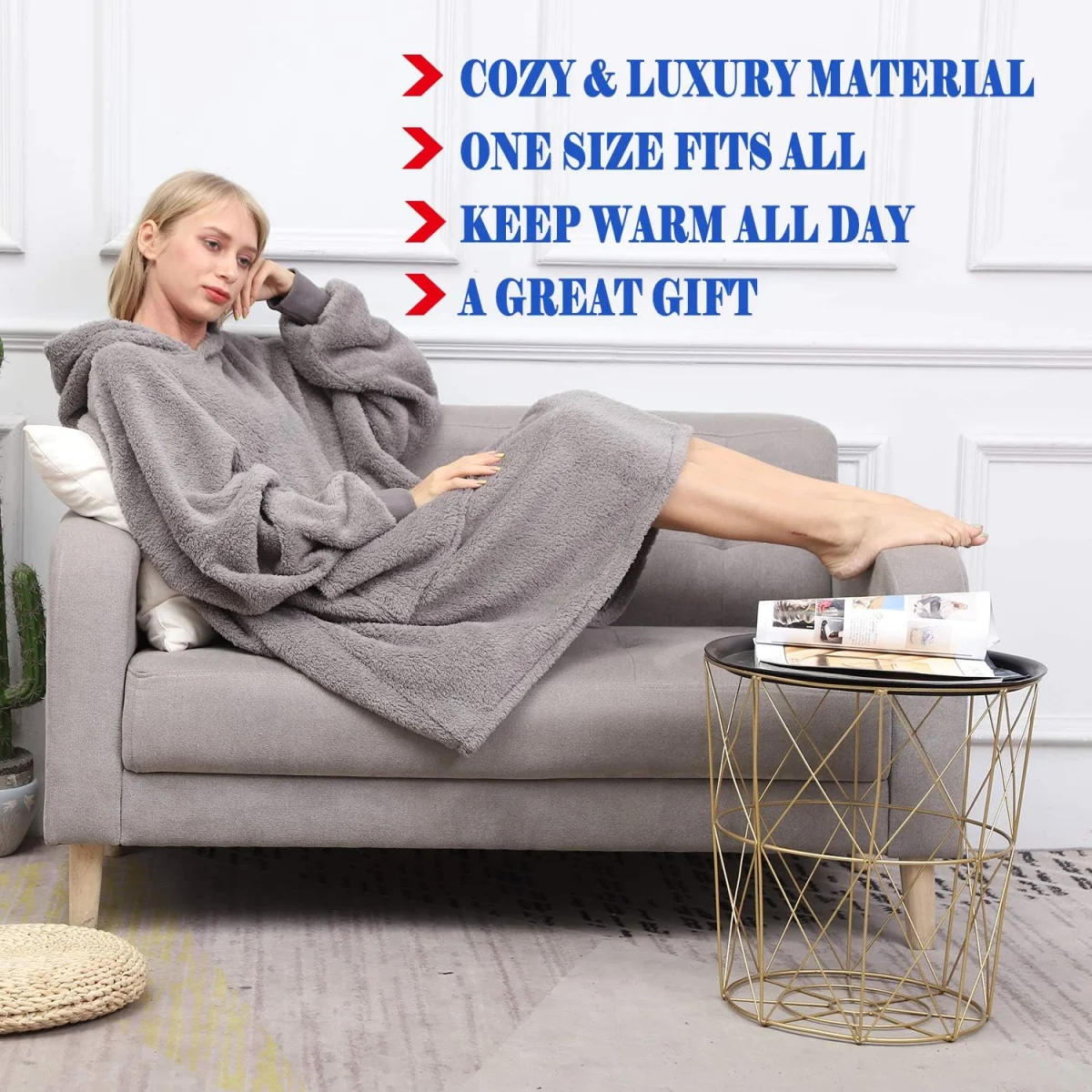 1744854565 TRISTIN Women Sherpa Fluffle Sweatshirt Blanket Lengthen Warm Cozy Oversized Wearable Pocket Blanket Hoodie for Adults Unisex One Size Fits All