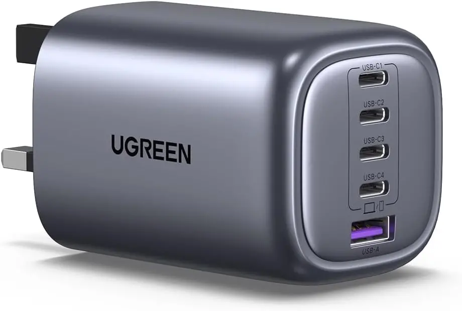 يوجرين شاحن USB C قابل للطي بـ5 منافذ بقدرة 100 واط من نيكسود، حائط سريع 65 متوافق - ماك بوك برو/اير، اتش بي/ديل، ايباد ايفون 16 برو ماكس، 45 جالكسي اس 24 الترا، الخ