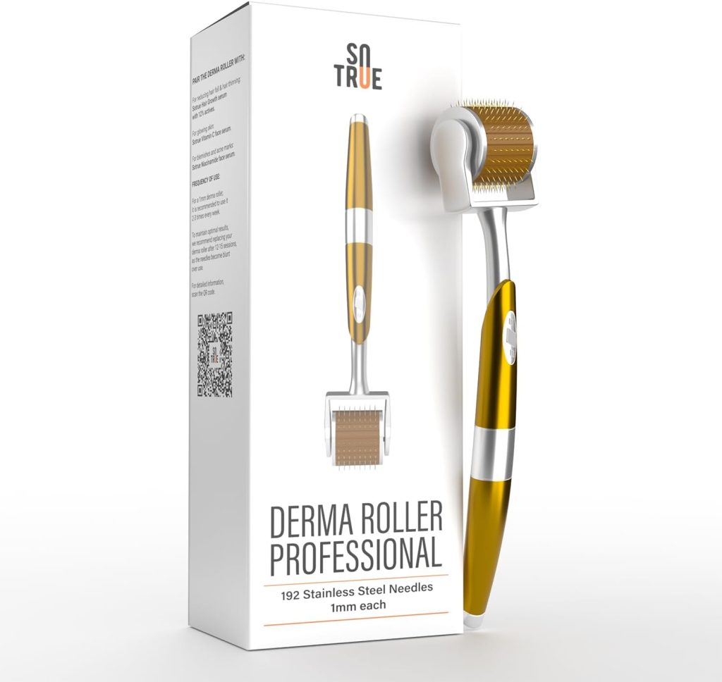 Professional Derma Roller For Hair Growth 1 mm with 192 Stainless Steel Needles | Repairs Damaged Hair, Activates Hair Follicles | For Hair Fall & Hair Thickening | Reduces Acne Scars | Safe &