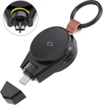 شاحن محمول لساعة سامسونج جالاكسي 7 من ازوني، سفر 2 في 1 USB-C بقدرة 5 واط كحد اقصى متوافق مع ساعة جالكسي الترا &&& 7 6 6 كلاسيك 5 برو 4، مغناطيسي قابل للدوران 90 درجة [او تي جي]، أسود