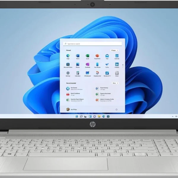 HP لابتوب 15s 15.6 انش HD للاعمال (انتل سيليرون رباعي النواة N4120، 4GB RAM، 256GB SSD، انتل UHD 600، واي فاي، بلوتوث، كاميرا ويب، فري دوس) مع موزع دي كيه زد موسع منفذ USB