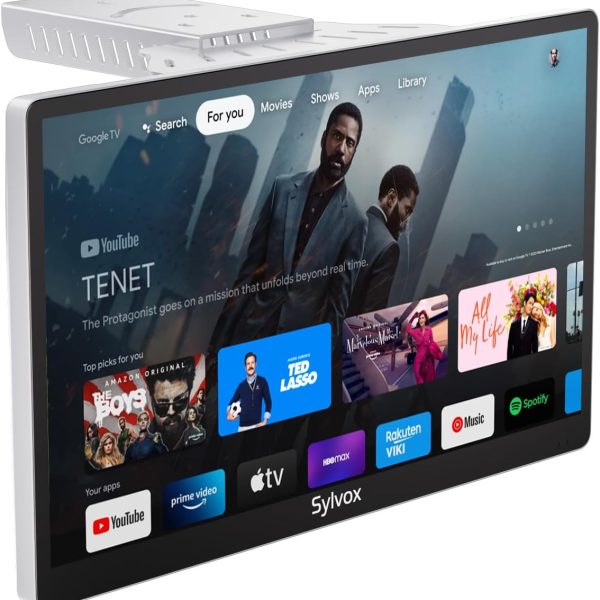 تلفزيون مطبخ ذكي صغير 15.6 بوصة 1080P FHD تحت الخزانة من سيلفوكس جوجل الذكي مع جهاز تحكم عن بعد صوتي وواي فاي وبلوتوث وكروم كاست 2 مكبر صوت مدمج وقابل للطي LED، أزرق