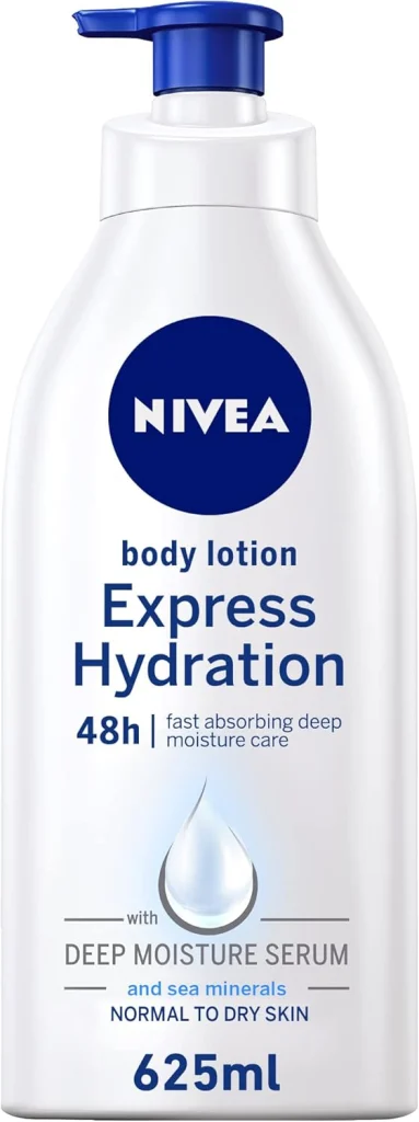 NIVEA Body Lotion Moisturizer for Normal & Dry Skin, 48h Moisture Care, Express Hydration Sea Minerals, 625ml