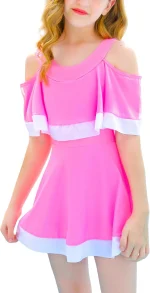 Girls Swimsuit One Piece/Two Pieces Swimwear Cute Skirts Short Sleeve Rash Guard Swimming Costumes Sun Protection Beach Holiday Quick Dry Kids Bathing Suit for 4-18 Years