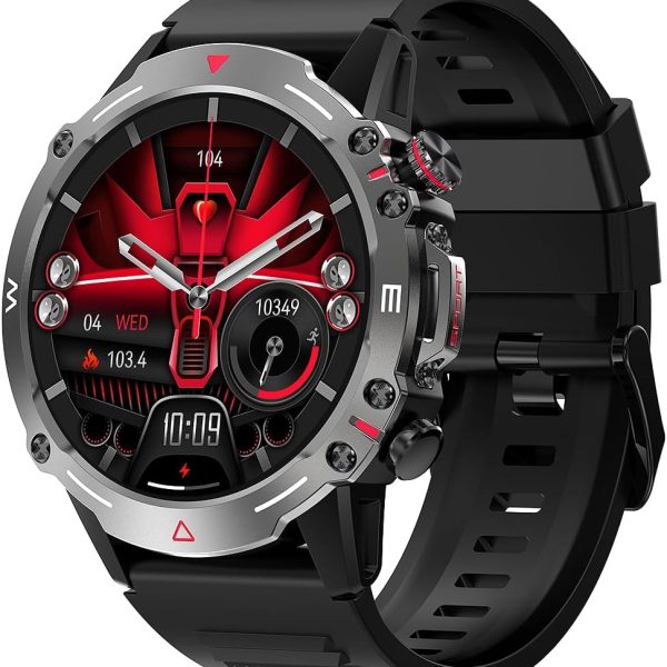 Code26 Smart watch with AMOLED Always On Display Smartwatches for men, BT Calling Waterproof Fitness Watch with Heart Sleep Monitor for Android iOS (Black)