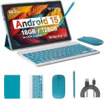 تابلت اندرويد 13 مع كيبورد، 10.1 انش 8GB RAM + 128GB ROM/1TB قابل للتوسيع وحدة معالجة مركزية رباعية النواة 2.0GHz شاشة HD 1280×800 10 انش واي فاي 2.4G/5G واي فاي 6 بلوتوث 5.0، تابلت 2 في 1 مع حافظة