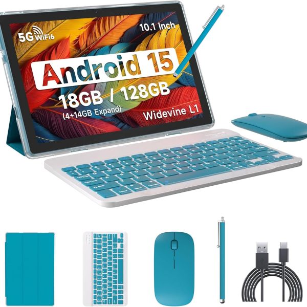 تابلت اندرويد 13 مع كيبورد، 10.1 انش 8GB RAM + 128GB ROM/1TB قابل للتوسيع وحدة معالجة مركزية رباعية النواة 2.0GHz شاشة HD 1280×800 10 انش واي فاي 2.4G/5G واي فاي 6 بلوتوث 5.0، تابلت 2 في 1 مع حافظة