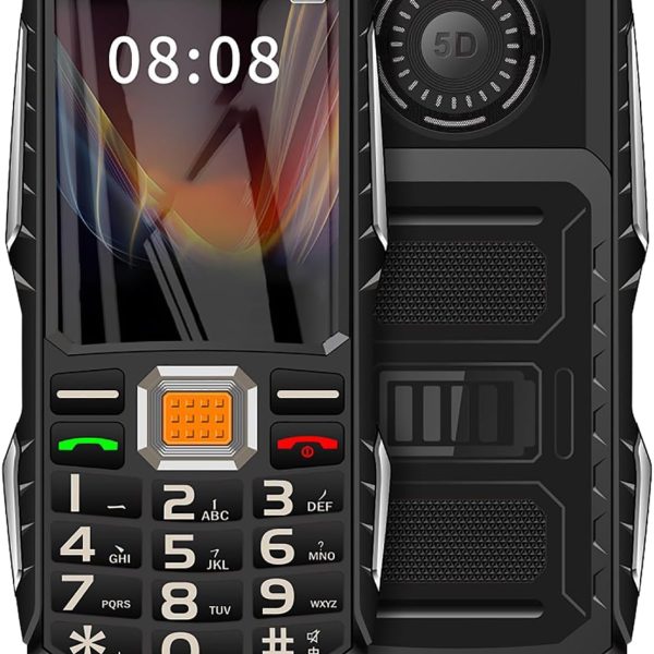 جوال لكبار السن بزر كبير، غير مقفل والاطفال، شاشة HD 1.77 انش، بطارية 9800mAh (عمر طويل) مصباح يدوي + 9 ارقام عائلية، اسود