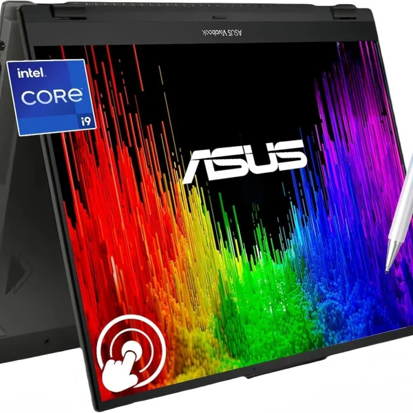اسس لابتوب فيفوبوك اس 16 فليب بشاشة لمس WUXGA 16 انش، انتل 14 كور i9-13900H، كاميرا ويب 1080p، هارمان/كاردون، واي فاي 6E، كيبورد باضاءة خلفية، ويندوز 11H، مع قلم (40GB RAM، 2TB SSD+قلم)