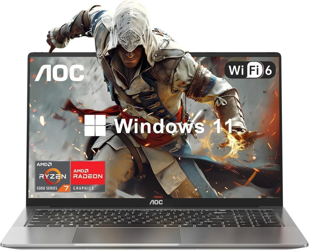 AOC لابتوب العاب بمعالج AMD رايزن 7 5700U (8C/16T، حتى 4.3GHz) شاشة FHD 16.1 انش مع كيبورد باضاءة خلفية، ذاكرة RAM 16GB 512GB NVMe SSD، واي فاي 6، HDMI، USB3.2، نوع C، بطارية 53Wh