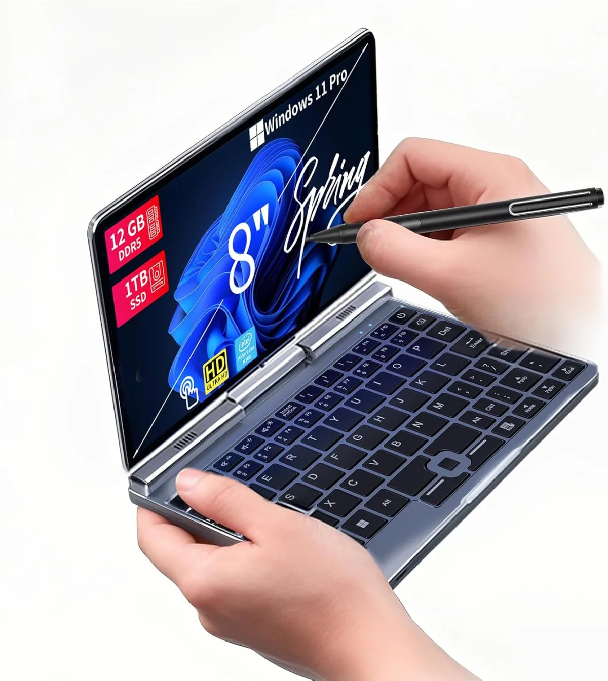 لابتوب صغير 2 في 1 8 بوصة من كوفورواي، انتل N100، 12GB LPDDR5، 512GB/1TB NVMe SSD، شاشة لمس 1280x800، واي فاي 6، بلوتوث 5.2، ويندوز 11 برو، قلم حساس للضغط، مخرج HDMI، كمبيوتر محمول قابل للتحويل