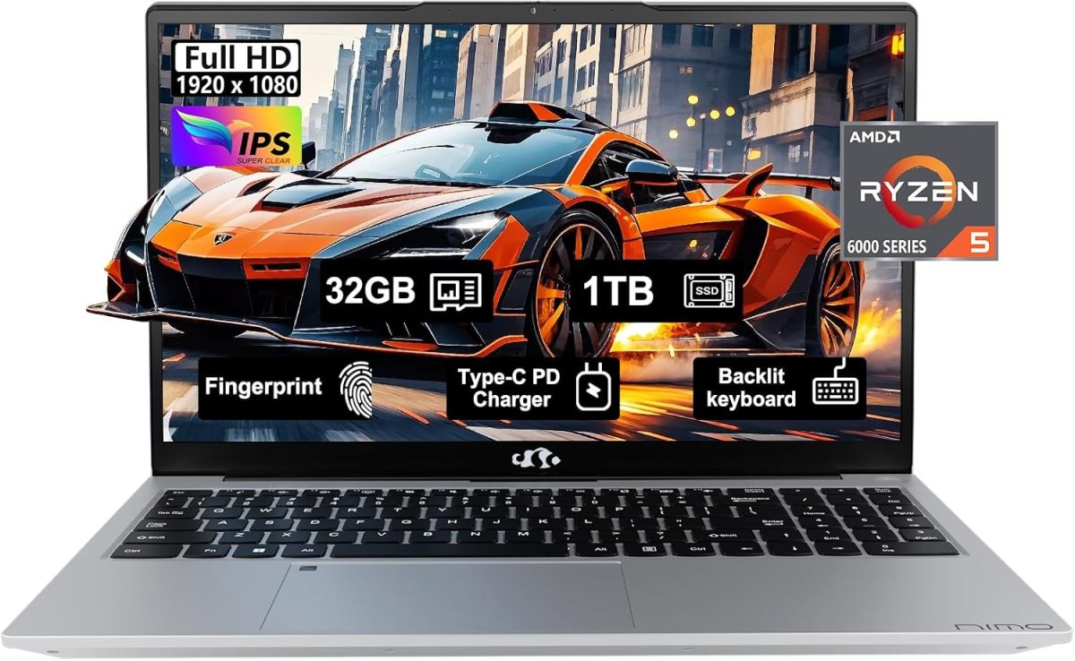 لابتوب العاب 15.6 بوصة FHD IPS بمعالج AMD رايزن 5 6600H سداسي النواة وRAM DDR5 32GB وSSD 1TB (افضل من i5-12450H حتى 4.5GHz)، 100 واط نوع C، وحدة معالجة رسومات جرافيكية 6 نوى 660M، بصمة اصبع، كيبورد