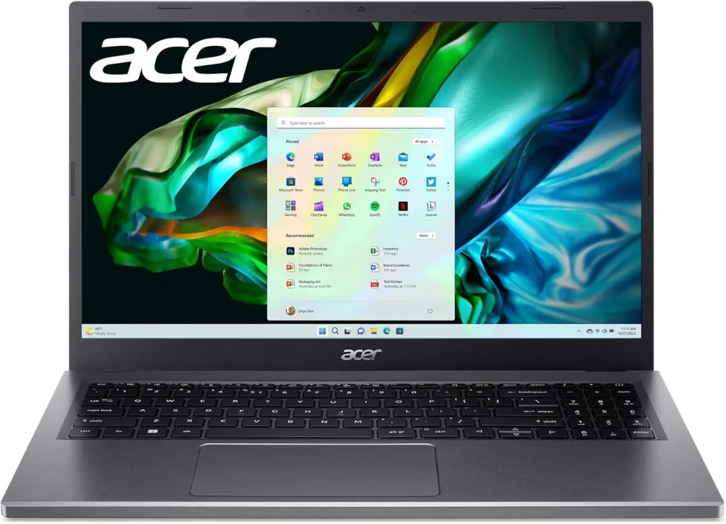 ايسر لابتوب اسباير 5 15 رفيع بشاشة لمس 15.6 انش FHD 1920x1080 IPS ومعالج انتل كور i5-13420H وبطاقة رسومات ايرس Xe وذاكرة LPDDR5 سعة 16GB وSSD جيل 4 512GB وواي فاي 6 وكيبورد باضاءة خلفية وحافظة