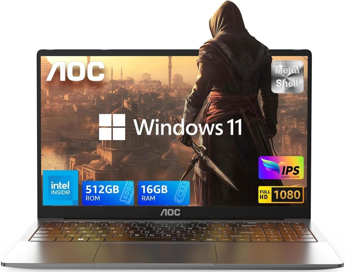 لابتوب العاب 16GB RAM 512GB SSD خفيف ورفيع بهيكل معدني وكاميرا ويب ومنفذ نوع C وUSB 3.2 وشاشة FHD 15.6 انش (حتى 3.6GHz) وويندوز 11
