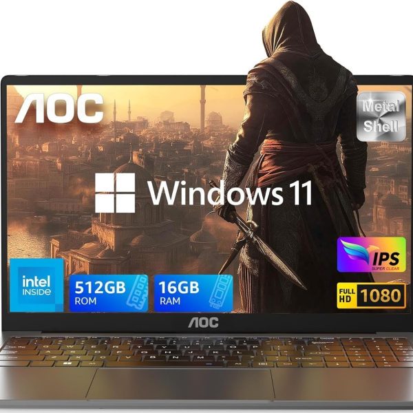 لابتوب العاب 16GB RAM 512GB SSD خفيف ورفيع بهيكل معدني وكاميرا ويب ومنفذ نوع C وUSB 3.2 وشاشة FHD 15.6 انش (حتى 3.6GHz) وويندوز 11