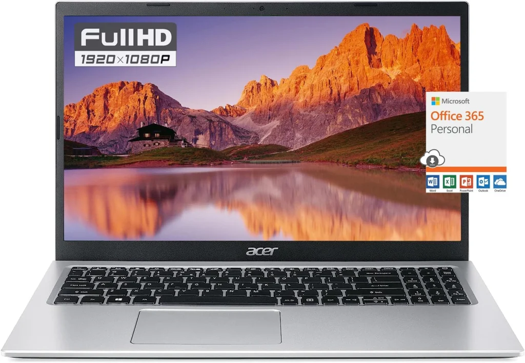 ايسر لابتوب اسباير نحيف للطلاب والاعمال، شاشة 15.6 انش FHD، معالج انتل سيليرون سلسلة N، ذاكرة RAM 12GB وSSD 256GB، واي فاي، كاميرا ويب، RJ-45، USB نوع A وC، ويندوز 11، مايكروسوفت 365 لمدة عام + قاعدة