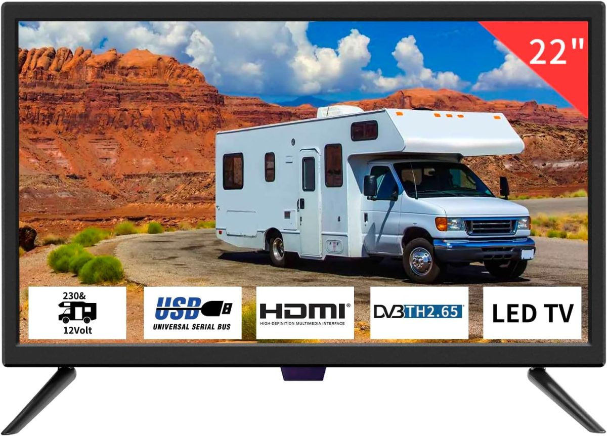 تلفزيون 22 بوصة IPS HD 1080P صغير مع مستقبل فريفيو 12 فولت موالف T2 رقمي مدمج USB مدخلات HDMI/RCA/VGA مناسب لغرفة النوم والكارافان من زوشينغ أسود
