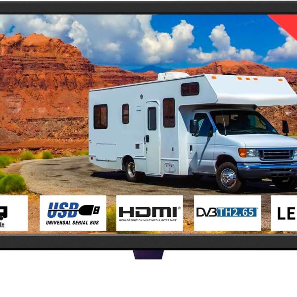 تلفزيون 22 بوصة IPS HD 1080P صغير مع مستقبل فريفيو 12 فولت موالف T2 رقمي مدمج USB مدخلات HDMI/RCA/VGA مناسب لغرفة النوم والكارافان من زوشينغ أسود