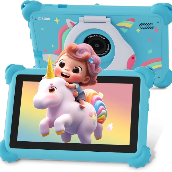تابلت سي ايديا 7 انش للاطفال بنظام اندرويد 13 وذاكرة RAM 4GB وروم 32GB وشاشة HD 1024×600 وبطاقة TF 512GB قابلة للتوسيع للاولاد والبنات، ازرق