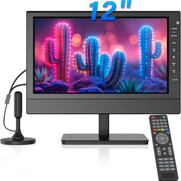 تلفزيون بشاشة مسطحة محمولة من اوثويج، تلفزيون مطبخ صغير 12 بوصة مع بطاريات، منفذ HDMI، USB، فتحة ايه في وهوائي، كيبل سيارة 12 فولت / تيار متردد للمركبات الترفيهية والتخييم
