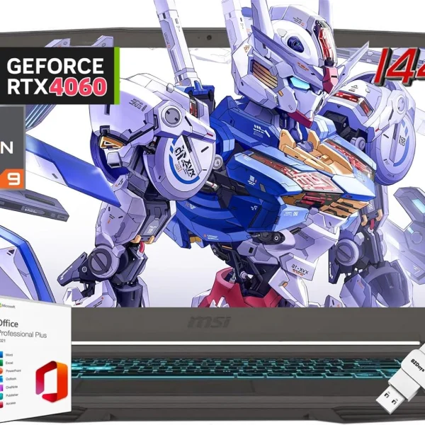 MSI لابتوب العاب رفيع 15 بشاشة IPS 15.6 انش 144Hz ومعالج AMD رايزن 9 8945HS وانفيديا RTX 4060 8GB GDDR6 و64GB DDR5 و4TB SSD وويندوز 11 برو ورخصة اوفيس برو مدى الحياة وماوس وذاكرة فلاش USB C