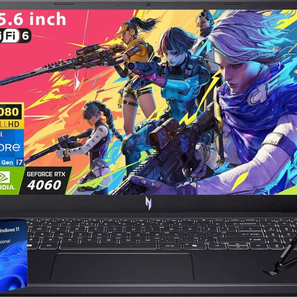ايسر لابتوب العاب نيترو في 15، شاشة 15.6 انش FHD 144Hz، انتل الجيل 13 i7 13600H، انفيديا جيفورس RTX 4060، 64GB DDR5 RAM 2 TB SSD، واي فاي 6، ويندوز 11 برو، ام اس اوفيس مرخصة مدى الحياة وحامل لابتوب