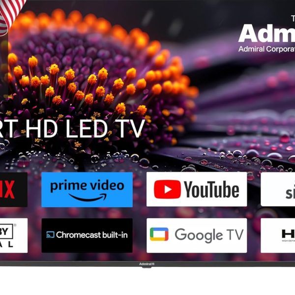 تلفزيون ذكي HD 32 بوصة من ادميرال، مزود بموصلات HDMI وUSB مع كروم كاست مدمج ونظام صوت دولبي وواجهة مستخدم سهلة وتصميم نحيف أسود، ADL32JMSACP