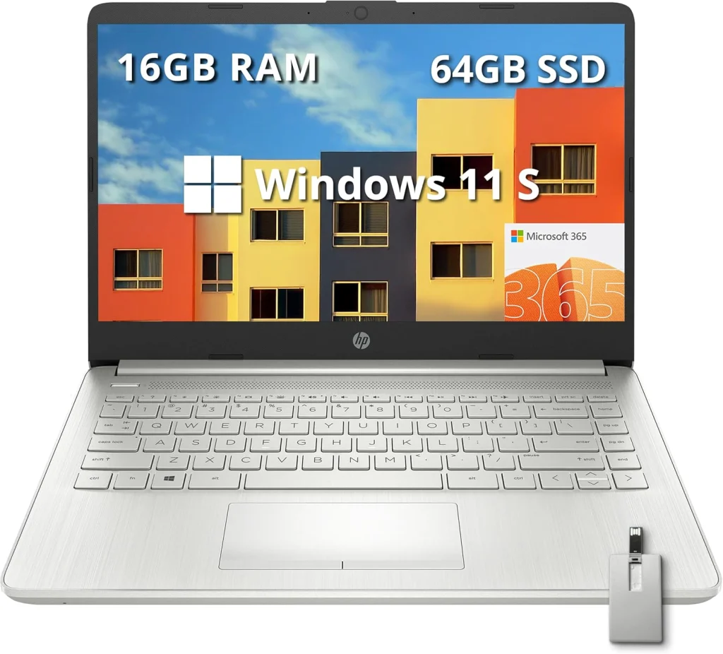 HP لابتوب ستريم 2022 بشاشة HD 14 انش ومعالج AMD اثلون سيلفر 3050U وذاكرة RAM 16GB وSSD 512GB وكاميرا ويب HD 720p وبطاقة عرض مرئي AMD راديون وبلوتوث وويندوز 10 هوم، فضي، بطاقة USB سنوبيل 32GB