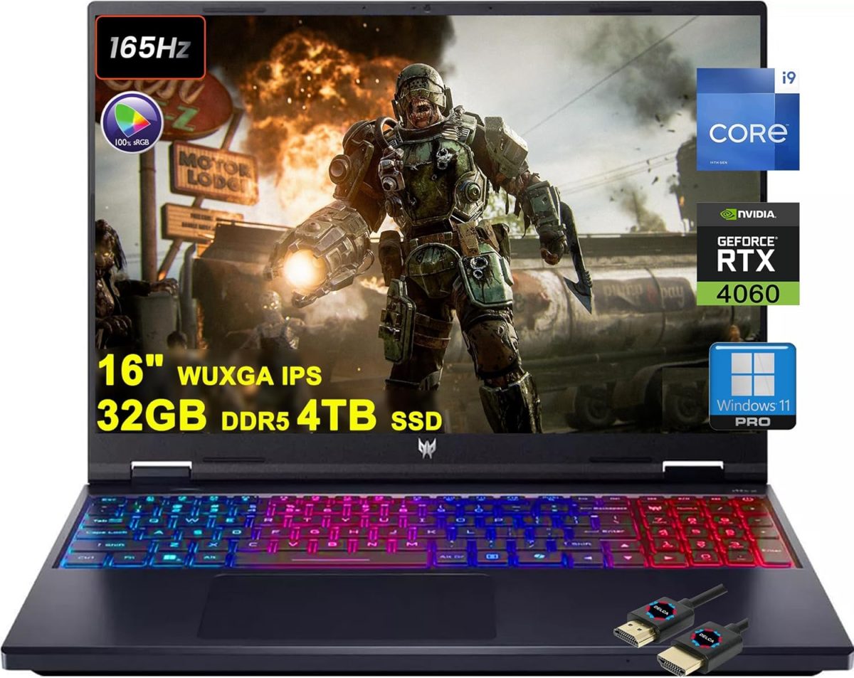 ايسر لابتوب العاب بريداتور هيليوس نيو 16 بشاشة 16 انش WUXGA IPS 165Hz (100% sRGB) ومعالج انتل i9-14900HX و32GB DDR5 4TB SSD وبطاقة عرض مرئي جيفورس RTX 4060 8GB باضاءة خلفية RGB كيلر AX1675i ويندوز 11