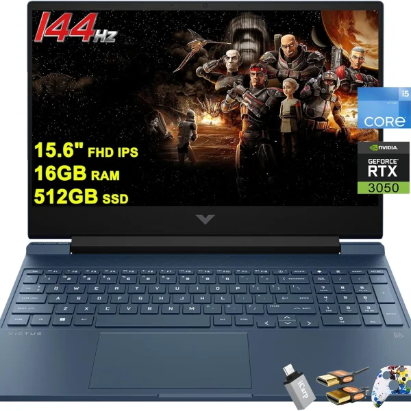 HP لابتوب العاب فيكتوس 15 15.6 انش FHD IPS مضاد للتوهج 144Hz انتل ثماني النواة i5-12450H (افضل من i7-11800H) 16GB RAM 512GB SSD جيفورس RTX 3050 اضاءة خلفية بي اند او شحن سريع ويندوز 11 مع ملحقات اي سي
