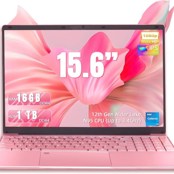 لابتوب اميتا 15.6 انش، الجيل 12 N95 (حتى 3.4GHz)، 16GB DDR4 RAM، 1TB NVME SSD، ويندوز 11 برو واوفيس 365، نوت بوك محمول مع كيبورد باضاءة خلفية، واي فاي ثنائي النطاق (16+1T)