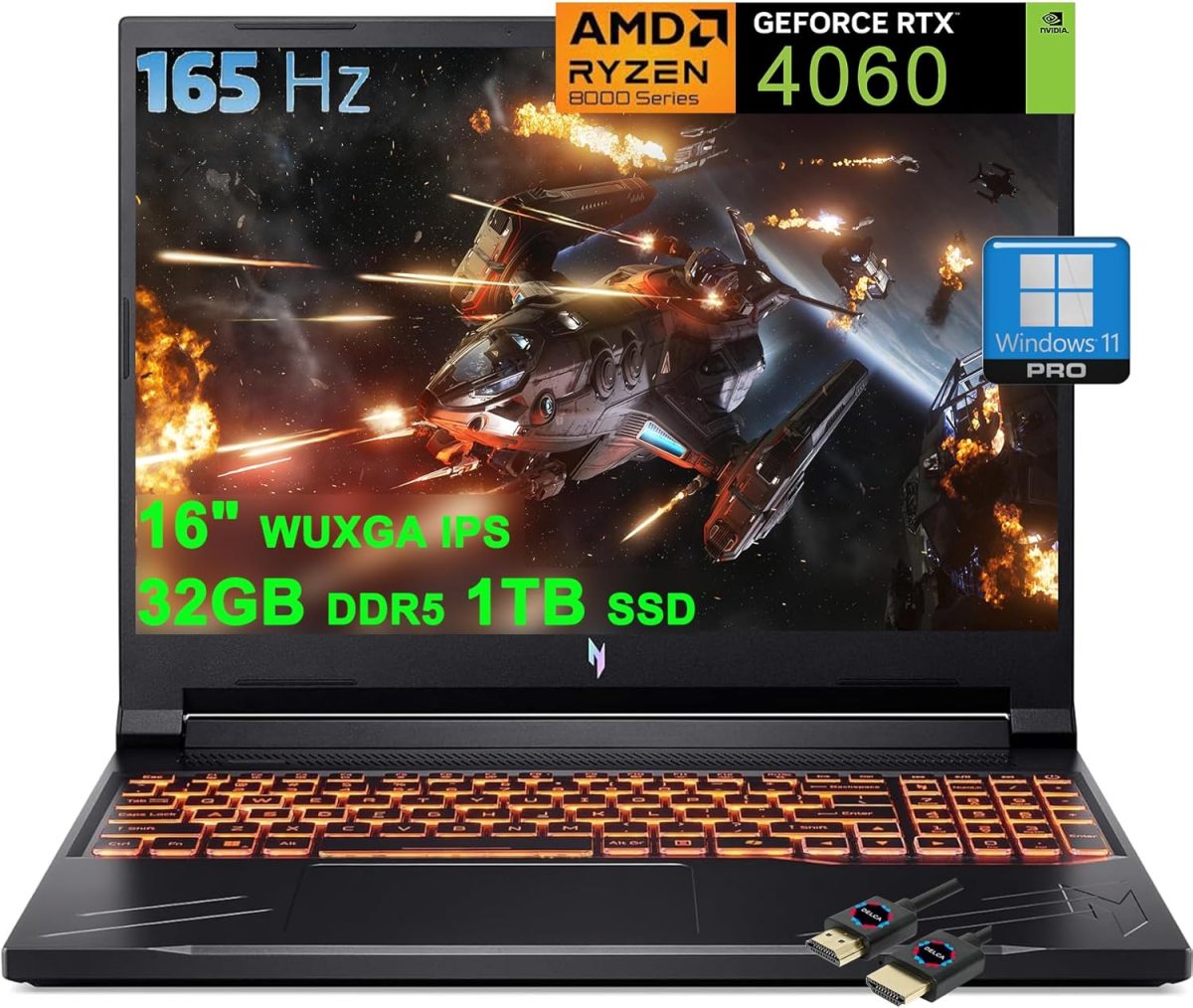 ايسر لابتوب العاب نيترو في 16 | انش WUXGA IPS 165Hz | AMD زين 4 ثماني النواة رايزن 7 8845HS >i7-12700H | 32GB DDR5 1TB SSD | جيفورس RTX 4060 8GB | اضاءة خلفية اوفيس 2021 برو ويندوز 11 مع ملحق