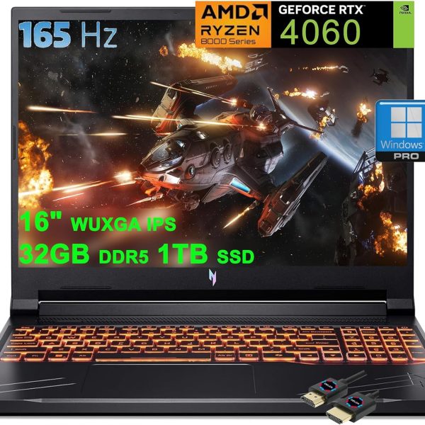 ايسر لابتوب العاب نيترو في 16 | انش WUXGA IPS 165Hz | AMD زين 4 ثماني النواة رايزن 7 8845HS >i7-12700H | 32GB DDR5 1TB SSD | جيفورس RTX 4060 8GB | اضاءة خلفية اوفيس 2021 برو ويندوز 11 مع ملحق