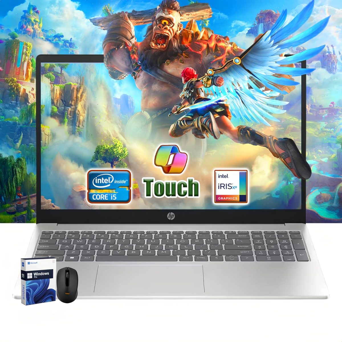 HP شاشة لمس 15.6 انش ومعالج انتل i5-1235U الجيل 12 (بيتس i7-8700) وذاكرة RAM 32GB وSSD 1TB وبطاقة رسومات ايرس Xe وويندوز 11 برو وشحن سريع لون فضي مع ماوس