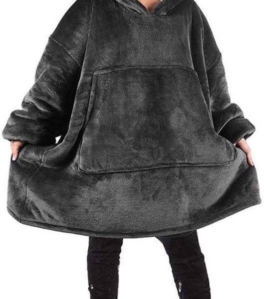 Sherpa Hoodie - Super Soft Warm and Comfortable Giant Wearable Sweatshirt Blanket, One Size Fits Everyone (Gray)