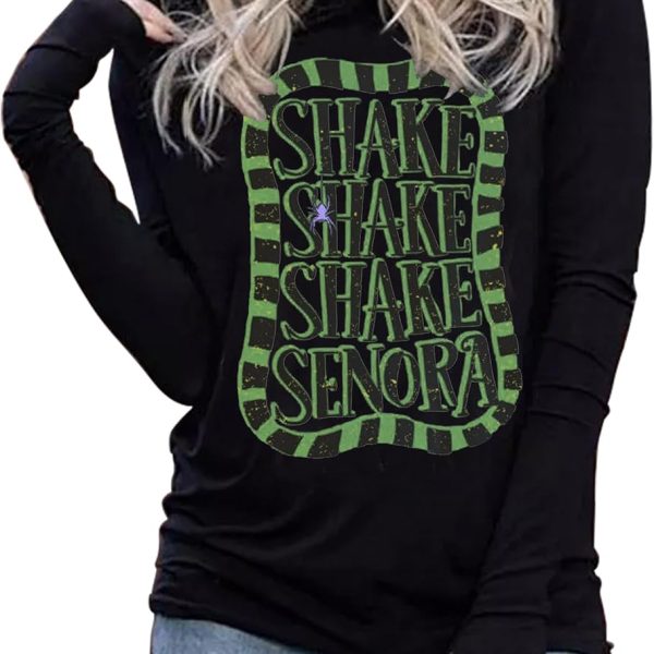Women's Halloween Shirts Skull Silhouette Graphic Hoodie T Shirts Casual Loose Long Sleeve Pullover T Shirt