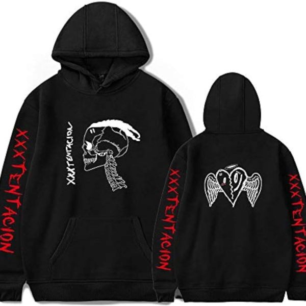 سويت شيرت للجنسين Xxxtentacion Memorial RIP بلوفر بغطاء رأس للانتقام الهيب هوب سترة ملابس سوداء بيضاء وأحمر، ياقة عالية جدًا